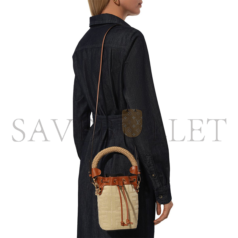 FENDI STRAW FF MINI MON TRESOR BUCKET BAG 8BS010AP4MF1LMM (18*12*10cm)